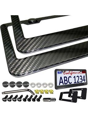2 Pack Real Carbon Fiber License Plate Frames with Wide Bottom Edge - Durable